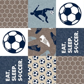 Eat. Sleep. Soccer. - mens/boys soccer wholecloth in navy and tan - patchwork sports (90) - LAD19