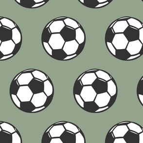 (large scale) Soccer balls on sage- sports fabric -  LAD19
