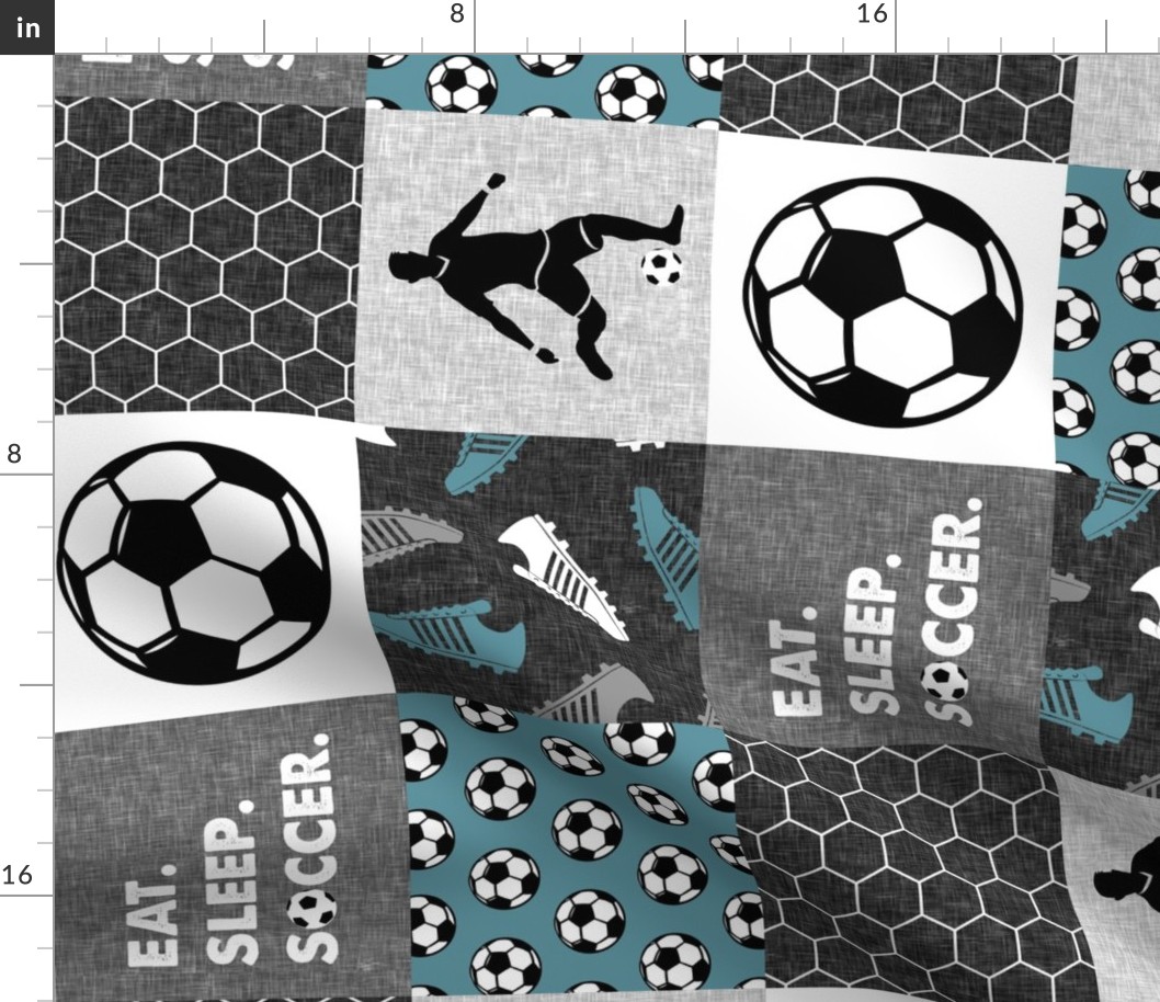 Eat. Sleep. Soccer. - mens/boys soccer wholecloth in slate - patchwork sports - LAD19