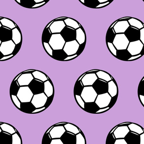 (large scale) Soccer balls on purple - sports fabric -  LAD19
