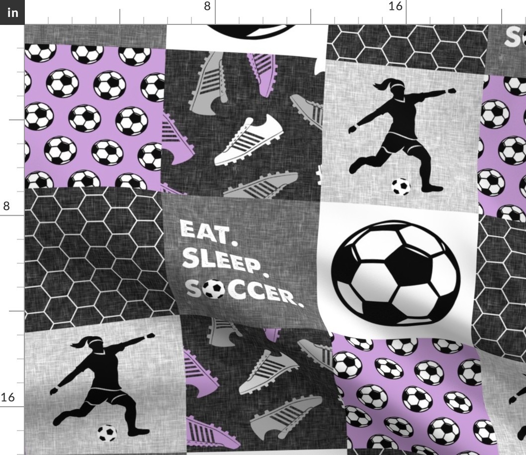 Eat. Sleep. Soccer. - womens/girl soccer wholecloth in purple - patchwork sports  - LAD19
