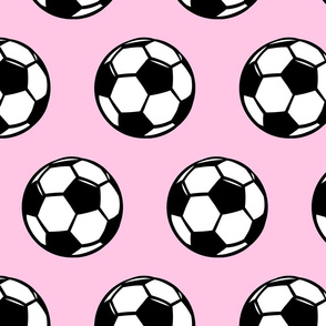 (large scale) Soccer balls on pink - sports fabric -  LAD19