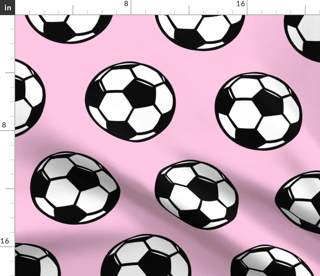 (large scale) Soccer balls on pink - sports fabric -  LAD19