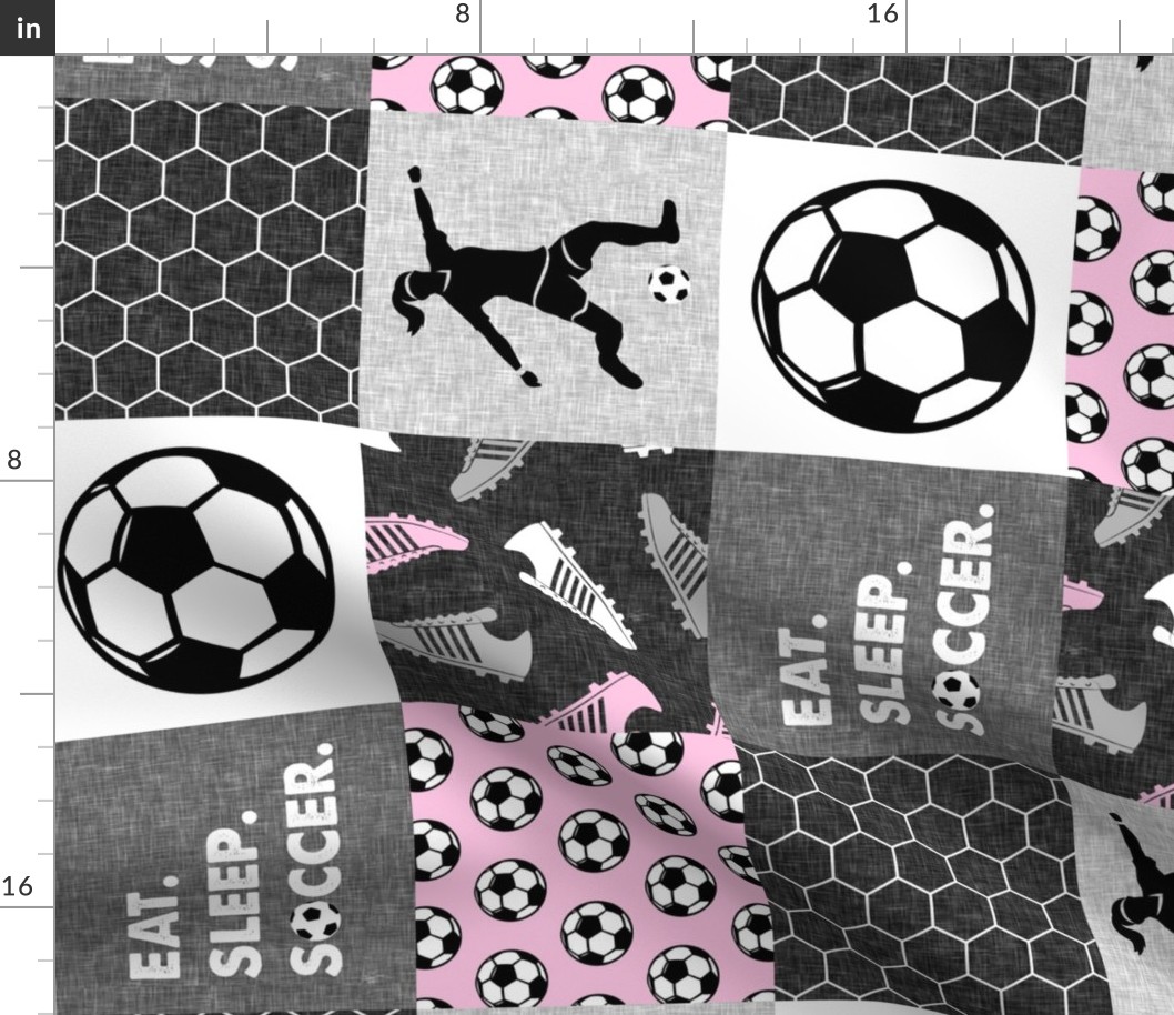 Eat. Sleep. Soccer. - womens/girl soccer wholecloth in pink - patchwork sports (90) - LAD19