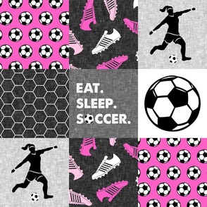 Eat. Sleep. Soccer. - womens/girl soccer wholecloth in hot pink - patchwork sports - LAD19