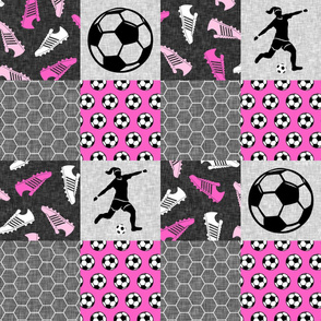 Soccer Patchwork - womens/girl soccer wholecloth in hot pink - sports - LAD19