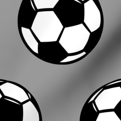 (large scale) Soccer balls on grey - sports fabric -  LAD19