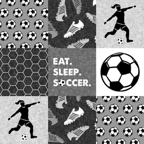 Eat. Sleep. Soccer - womens/girl soccer wholecloth in grey - patchwork sports - LAD19