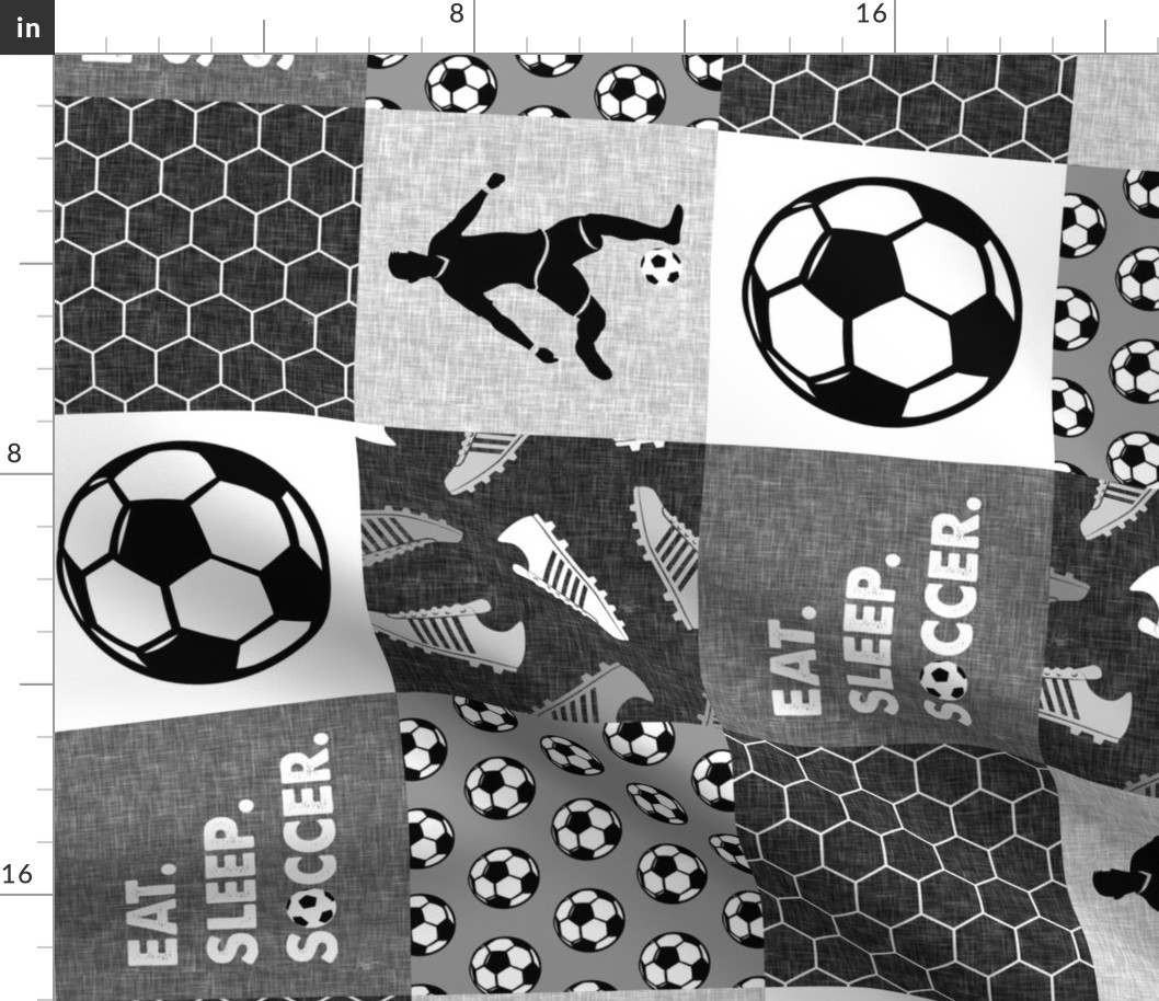 Eat. Sleep. Soccer - mens/boys soccer wholecloth in grey - patchwork sports (90) - LAD19