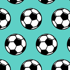 (large scale) Soccer balls on teal - sports fabric -  LAD19