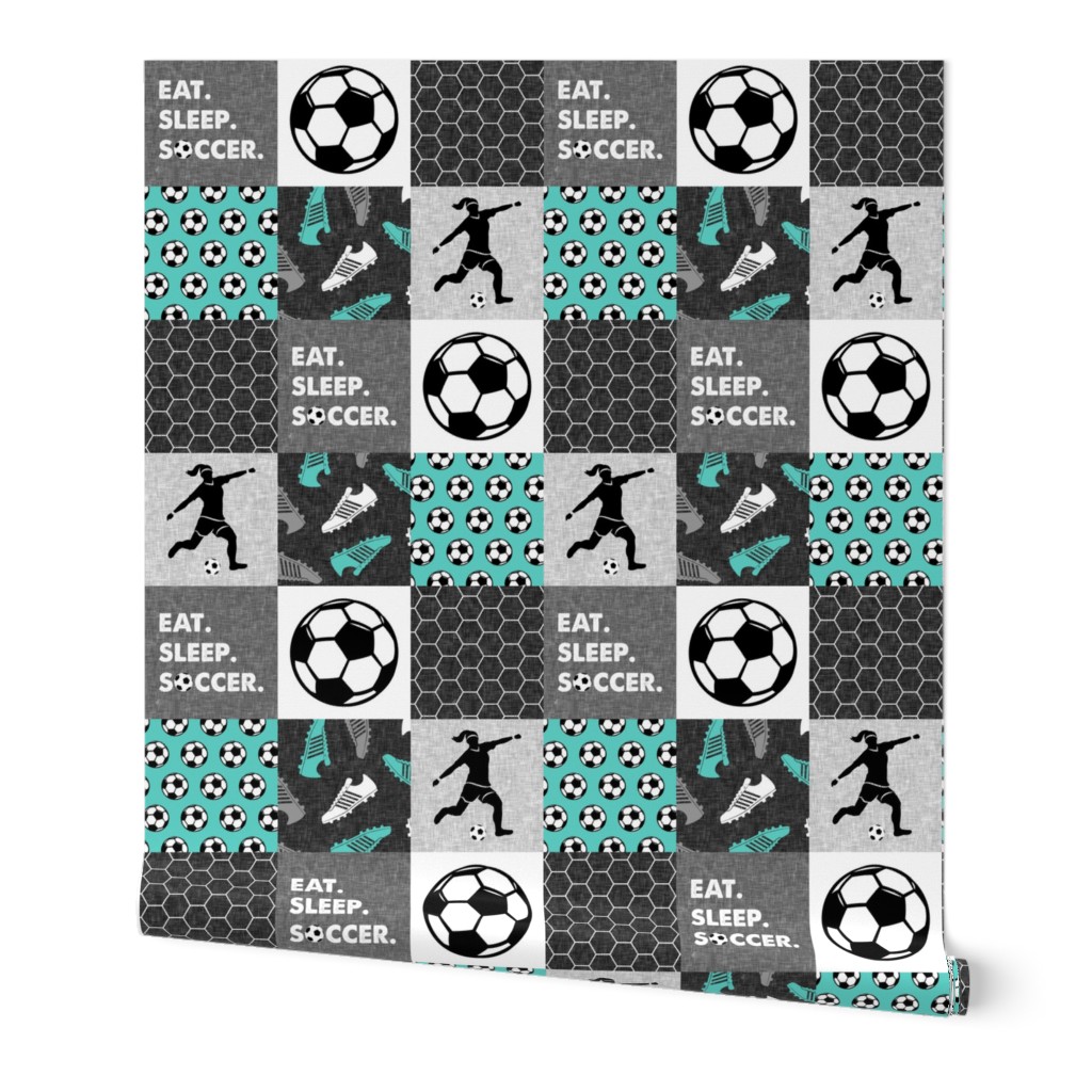 Eat. Sleep. Soccer. - womens/girl soccer wholecloth in teal - patchwork sports - LAD19