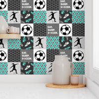 Eat. Sleep. Soccer. - womens/girl soccer wholecloth in teal - patchwork sports - LAD19