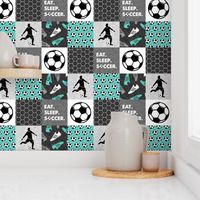 Eat. Sleep. Soccer. - mens/boys  soccer wholecloth in teal - patchwork sports  - LAD19