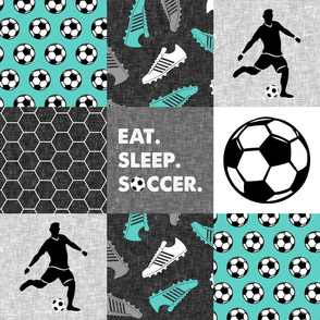 Eat. Sleep. Soccer. - mens/boys  soccer wholecloth in teal - patchwork sports  - LAD19
