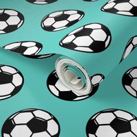 (small scale) soccer balls on teal - sports balls - LAD19