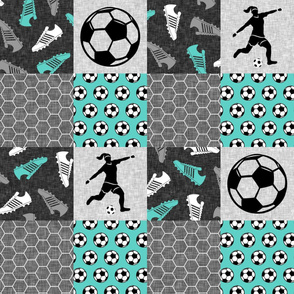 Soccer Patchwork - womens/girl soccer wholecloth in teal - sports  - LAD19