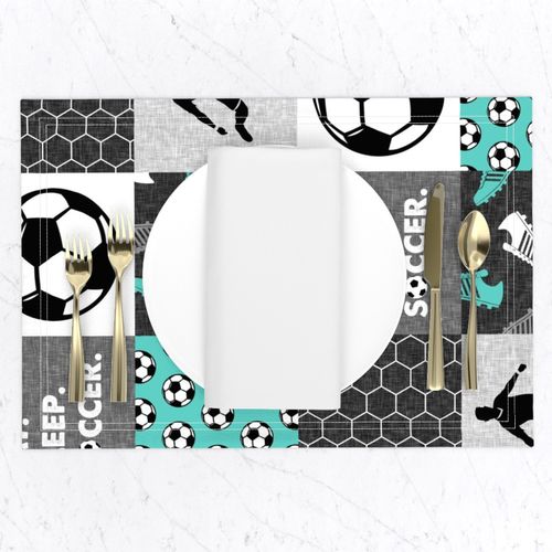 Eat. Sleep. Soccer. - mens/boys  soccer wholecloth in teal - patchwork sports (90) - LAD19