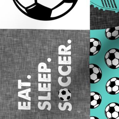 Eat. Sleep. Soccer. - mens/boys  soccer wholecloth in teal - patchwork sports (90) - LAD19