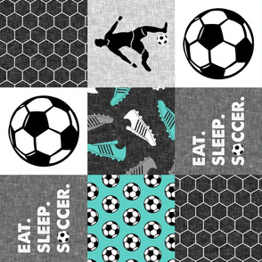 Eat. Sleep. Soccer. - mens/boys  soccer wholecloth in teal - patchwork sports (90) - LAD19