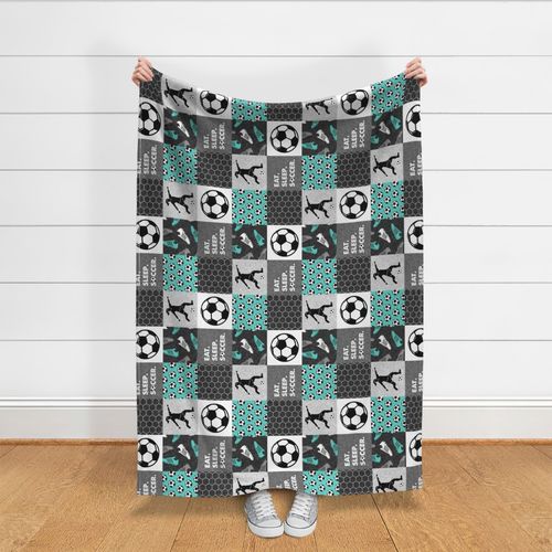 Eat. Sleep. Soccer. - womens/girl soccer wholecloth in teal - patchwork sports (90)- LAD19