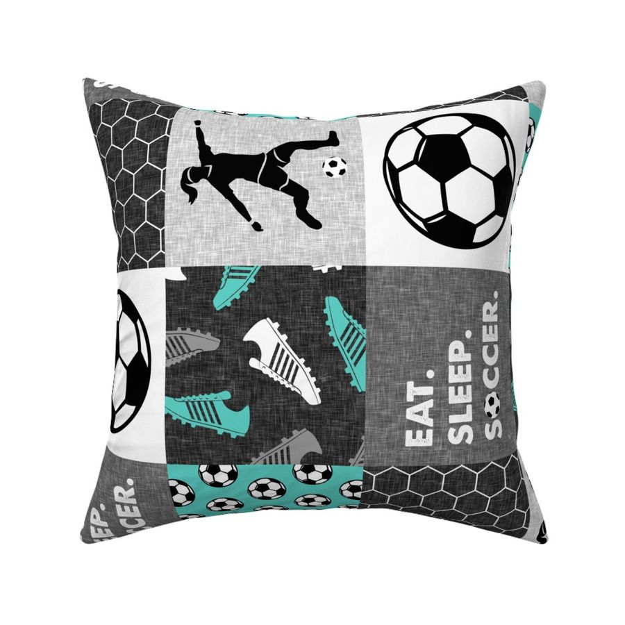 Eat. Sleep. Soccer. - womens/girl soccer wholecloth in teal - patchwork sports (90)- LAD19