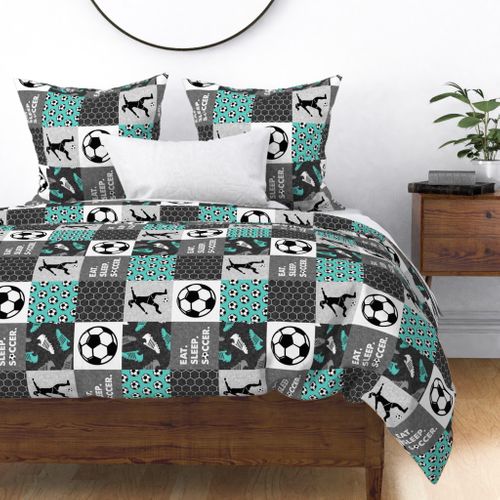 Eat. Sleep. Soccer. - womens/girl soccer wholecloth in teal - patchwork sports (90)- LAD19