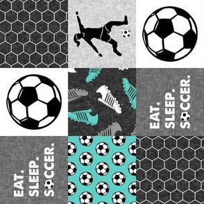 Eat. Sleep. Soccer. - womens/girl soccer wholecloth in teal - patchwork sports (90)- LAD19