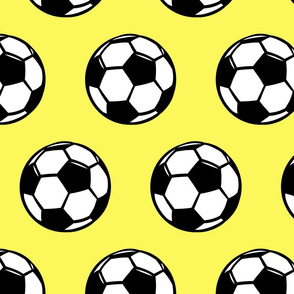 (large scale) Soccer balls on yellow - sports fabric -  LAD19