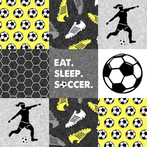Eat. Sleep. Soccer - womens/girl soccer wholecloth in yellow - patchwork sports  - LAD19