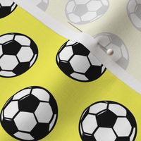 (small scale) Soccer balls on yellow - sports fabric -  LAD19
