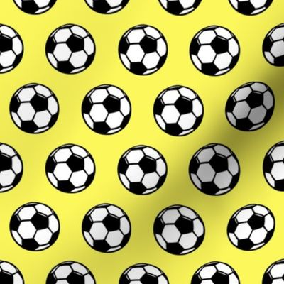 (small scale) Soccer balls on yellow - sports fabric -  LAD19