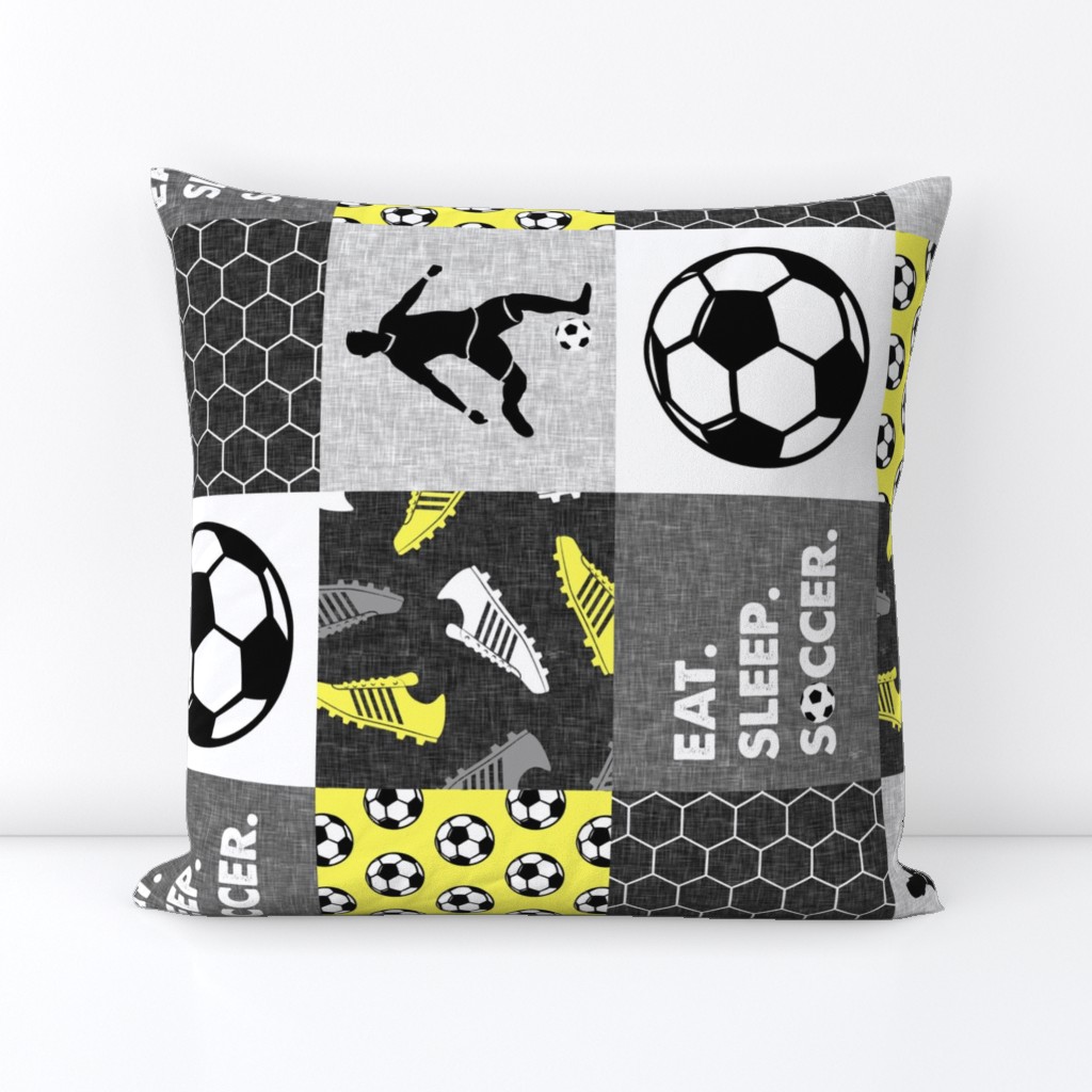 Eat. Sleep. Soccer. - mens/boy soccer wholecloth in yellow - patchwork sports (90) - LAD19 