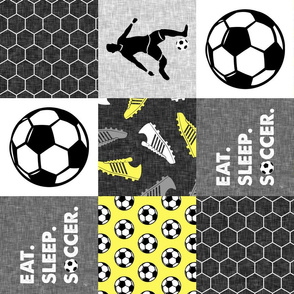 Eat. Sleep. Soccer. - mens/boy soccer wholecloth in yellow - patchwork sports (90) - LAD19 