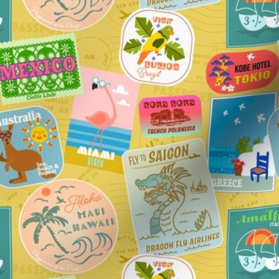 Vintage Travel Stickers- Yellow Mellow