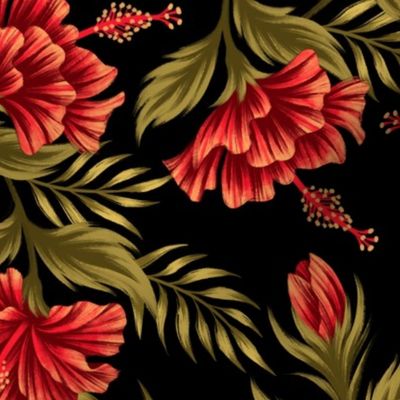 Hibiscus Floral - Red Black