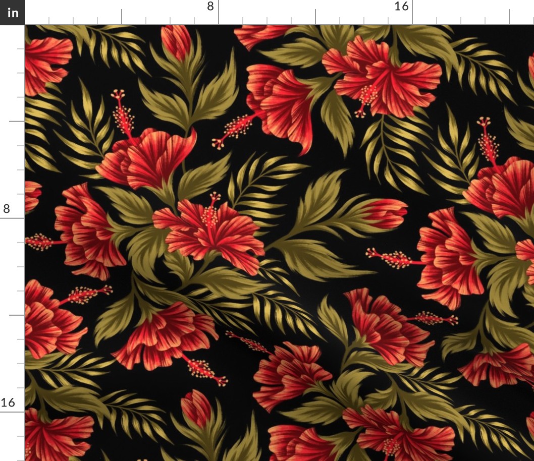 Hibiscus Floral - Red Black