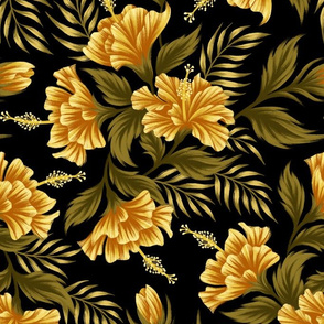 Hibiscus Floral - Yellow Black