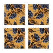 Hibiscus Floral - Mustard Navy