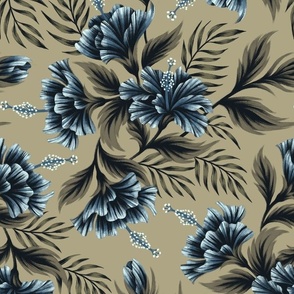 Hibiscus Floral - Beige Navy