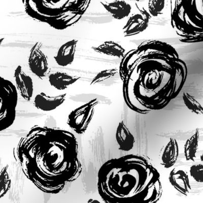 Brushstroke Roses Black on White small