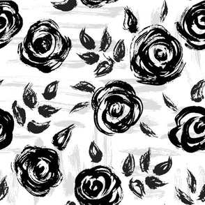 Brushstroke Roses Black on White small