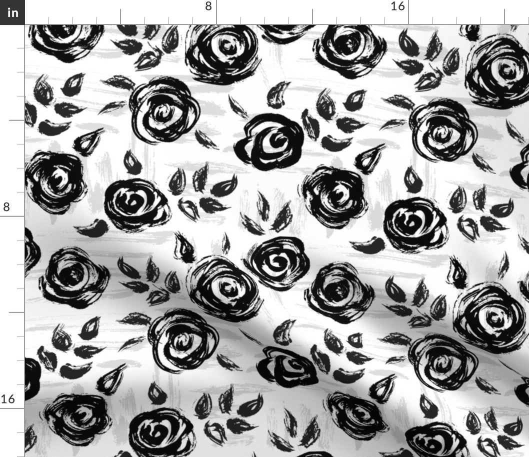 Brushstroke Roses Black on White small