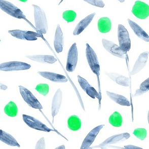 Watercolor sweet leaves in blue and green ★ nature for modern home decor, bedding, nursery