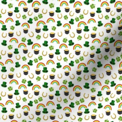 TINY - st patricks day fabric - leprechaun fabric, pot of gold, lucky fabric, luck of the irish fabric, rainbow fabric - white