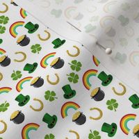 TINY - st patricks day fabric - leprechaun fabric, pot of gold, lucky fabric, luck of the irish fabric, rainbow fabric - white