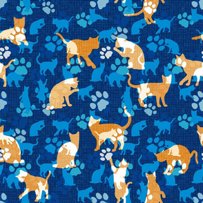 Cats and Paws, blue-orange, 18"