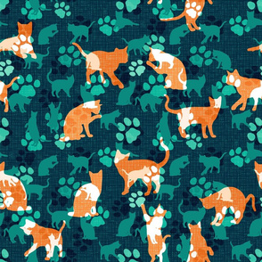 Cats and Paws, green and orange, 18"