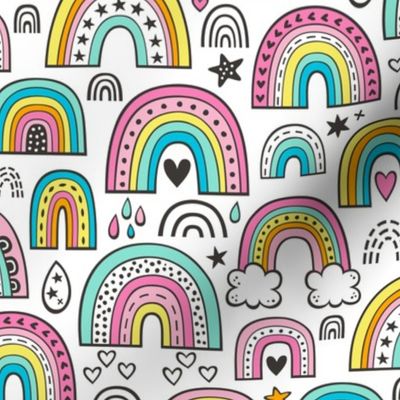 Rainbow Hearts & Stars Summer Love Doodle Pastel on White
