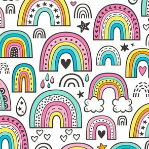 Rainbow Hearts & Stars Summer Love Doodle Pastel on White