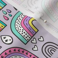 Rainbow Hearts & Stars Summer Love Doodle on Light Purple 